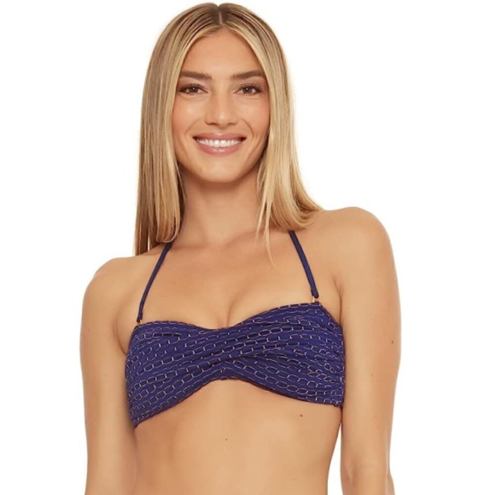 Trina Turk 'Adeline' Gathered-Front Bandeau Bikini Top, Navy Blue/Metallic Gold